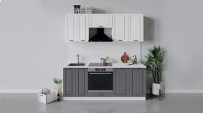 Кухонный гарнитур «Лина» длиной 200 см со шкафом НБ (Белый/Белый/Графит)