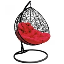 Подвесное кресло M-GROUP для двоихс ротангом белое, красная подушка